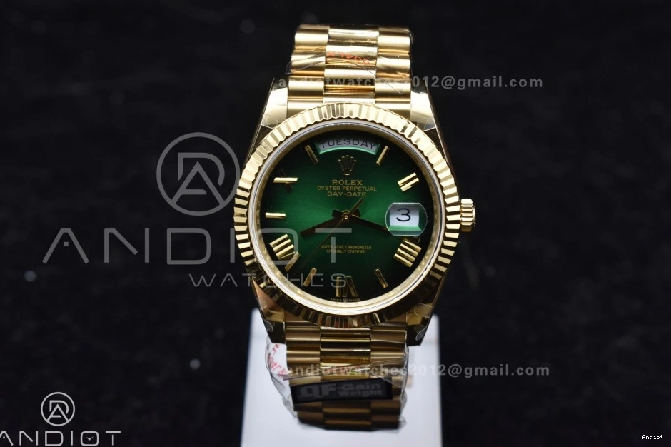 QF Best A2836 Black DayDate Edition 904L 40 V4 Weight) Dial on (Gain Steel Bracelet President Green YG 0301